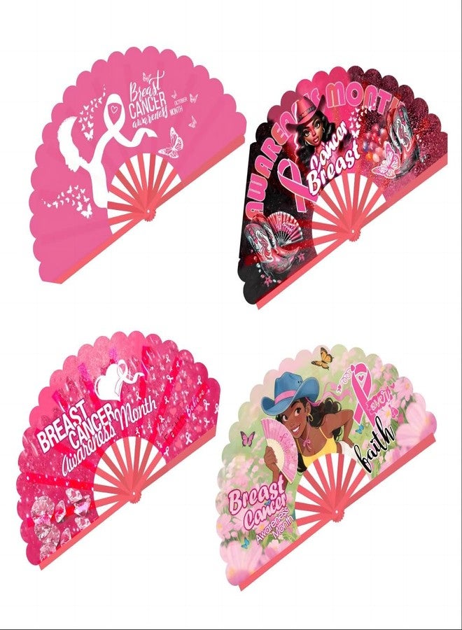 FENNIDICE Love Breast,Line Dance Popping Fan, Cowgirl Fan For Line Dancing, Western Hand Fans, Boots On The Ground, Large Festival Folding Fan,Pink Ribbon (C) - Image 4
